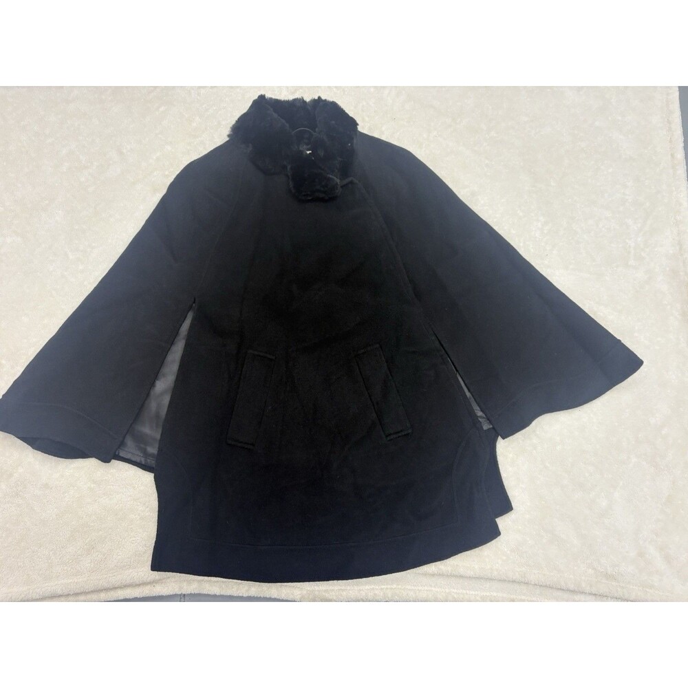 Womens Laundry by Design Size M Black Cape Wool Poncho Real Fur Collar